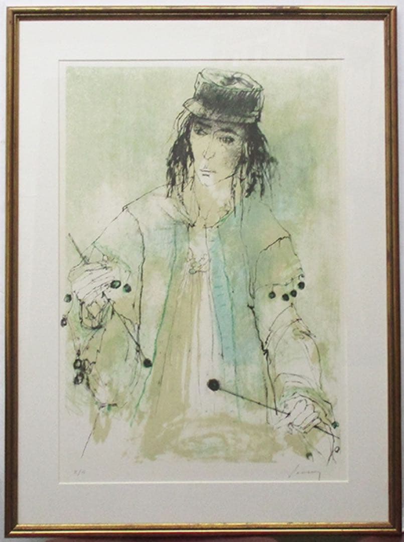 ジャン・ジャンセン『太鼓をたたく男』リトグラフ　ed.92/150. 鉛筆サイン