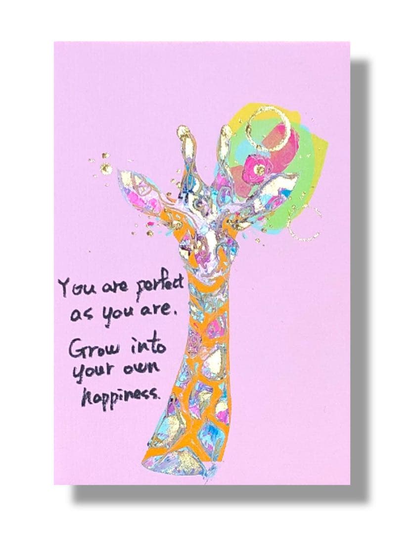 絵画　油絵　原画　一点物　キリン　ピンク　アート　プレゼント　インテリア　SM