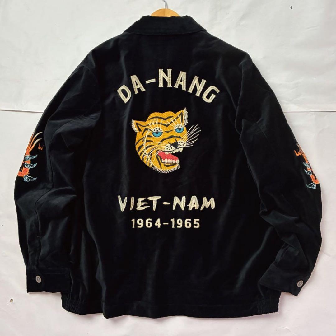 ヒューストン ベトジャン ベトナムジャケット ベロア 別珍 トラ 虎 XL 黒