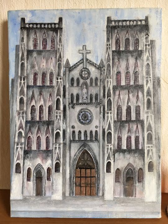 原画　油絵　ハノイ大教会
