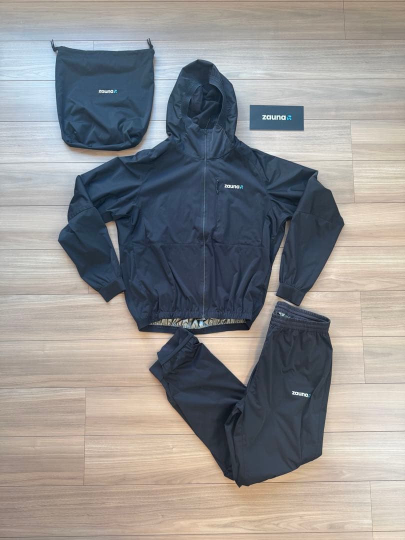 zauna サウナスーツ Lサイズ 黒 収納袋付き zauna ザウナスーツ ブラック ブルー カーキ 収納袋付 suit サウナ