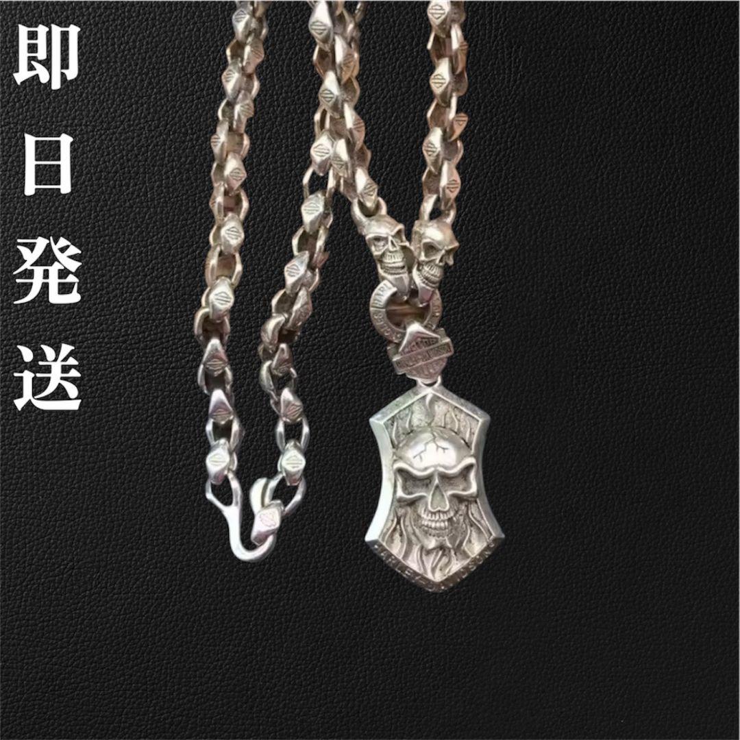 VINTAGE メンズレトロ S925刻印 銀のネックレス シルバースカル 骸骨