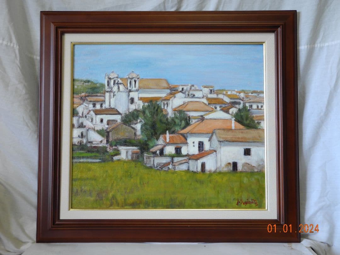 油絵スペインの田舎風景 油絵の絵画でスペインの風景を描いた田中清の油絵「アンダルシア」をご購入