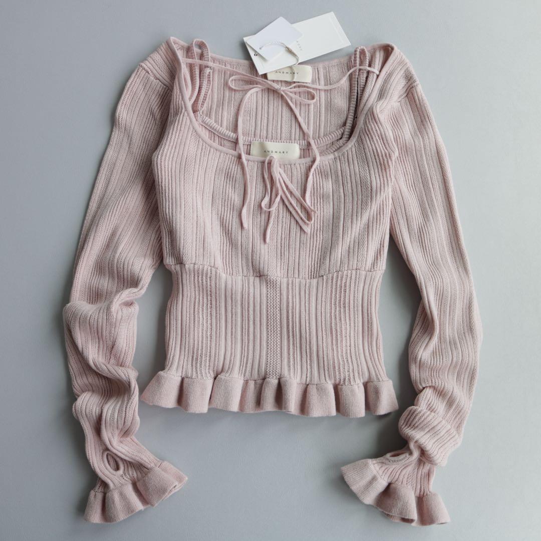 新品｜andmary Crochet frill knit tops ピンク - メルカリ