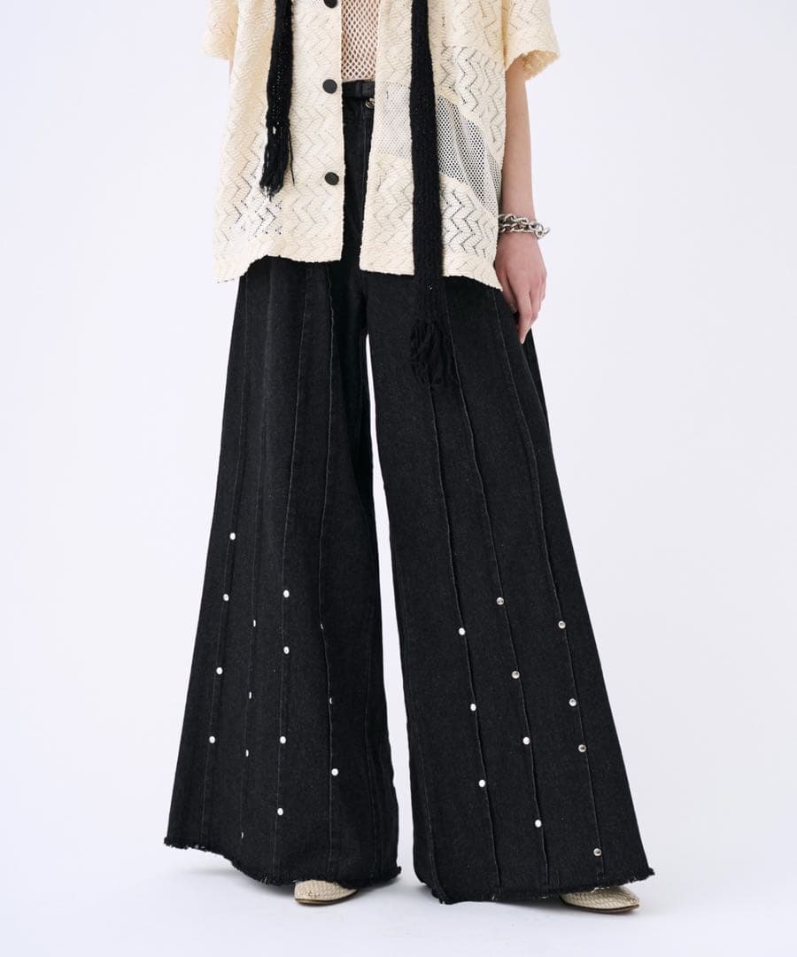 seyto サイズ3 / スタッズピンストライプワイドフレアデニムパンツ
