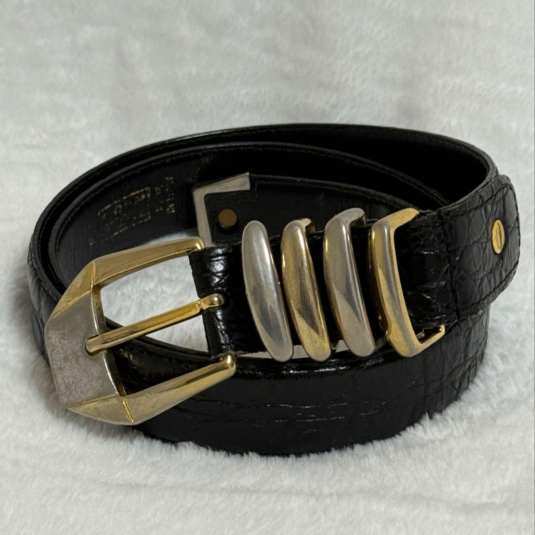 ヴェルサーチ★ベルト★クロコ調型押し★レザー★黒系
