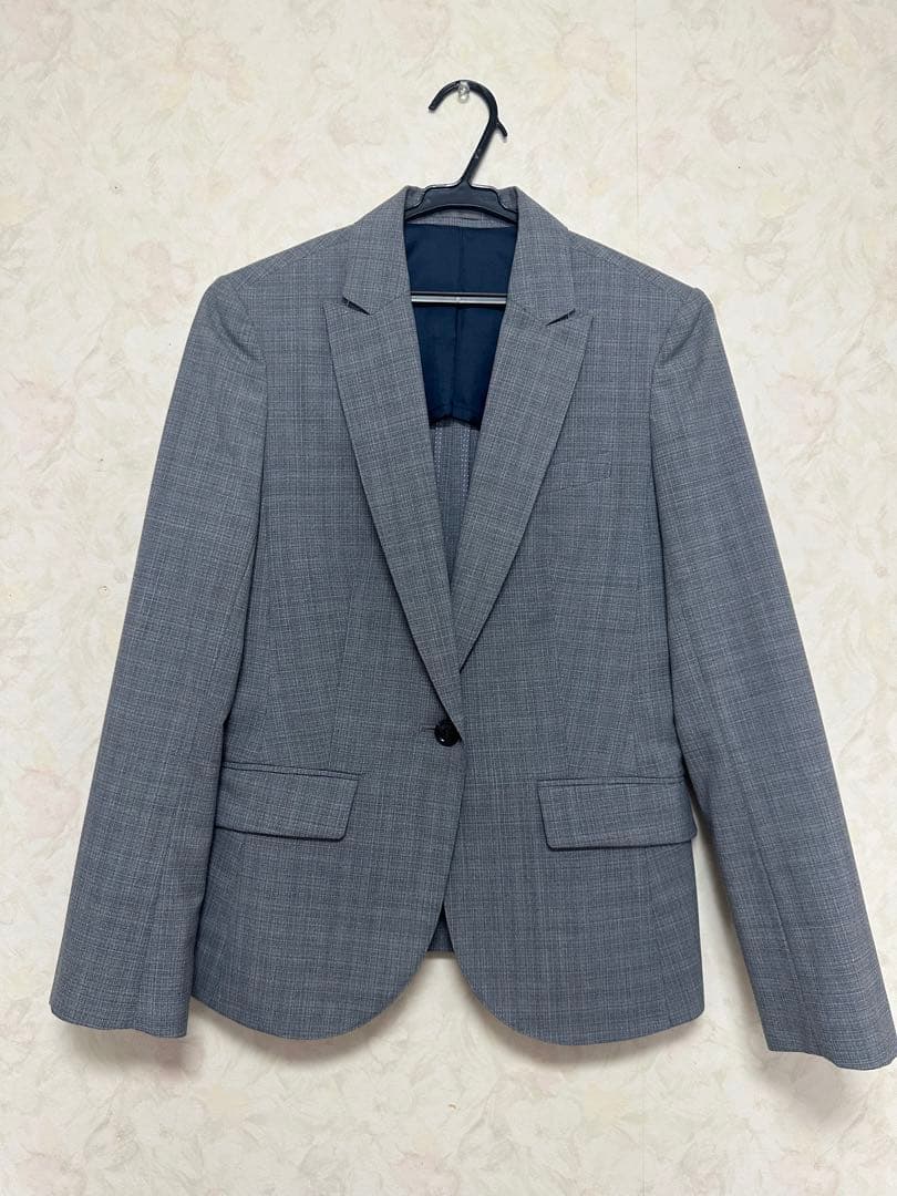 美品　春夏用　スーツセレクト　11号　グレースーツ3点セット オールシーズン】洗えるノーカラージャケット ストレッチ グレー