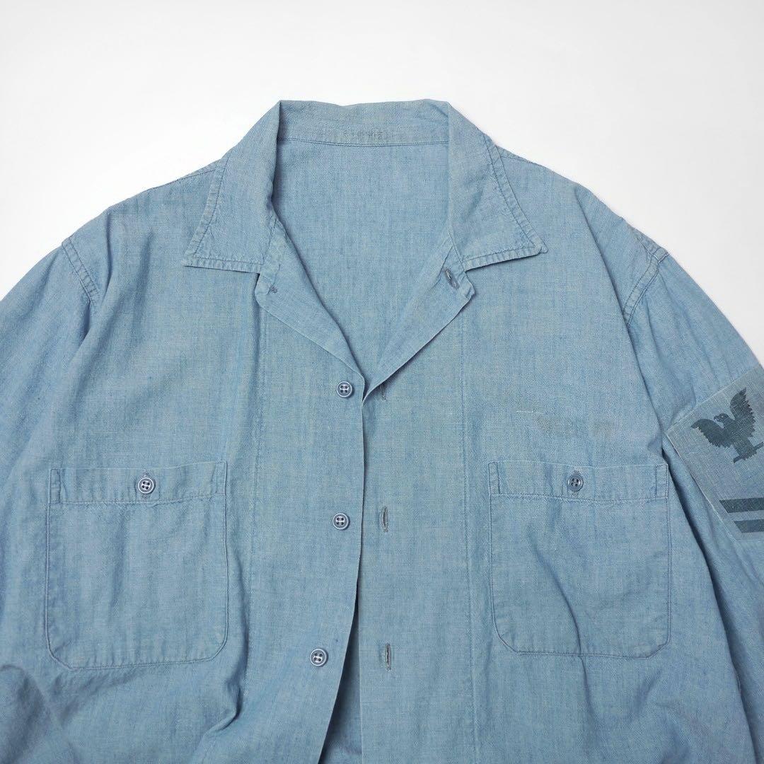 60sビンテージ USN NAVYミリタリー米軍シャンブレー シャツ軍物 XL位