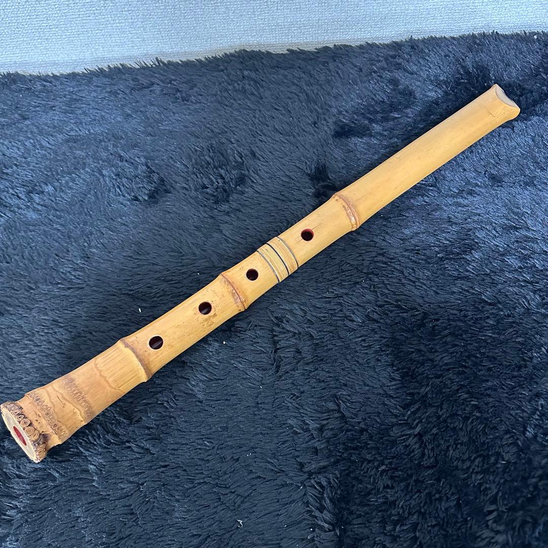 高級 尺八 金歌口 在銘 銘あり 嵐雪 銀三線 藤巻き 1尺7寸 刻印 和楽器