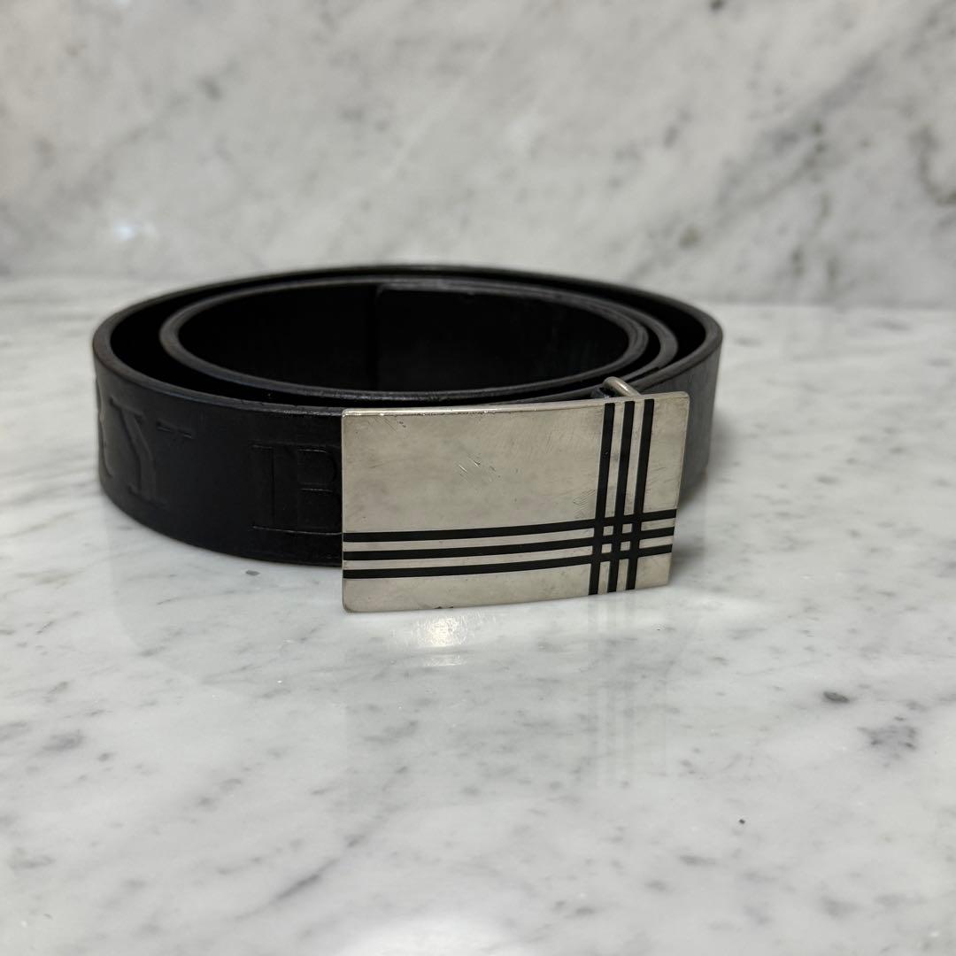 BURBERRY バーバリー ベルト 本革 レザー ブラック 黒 銀 ロゴ