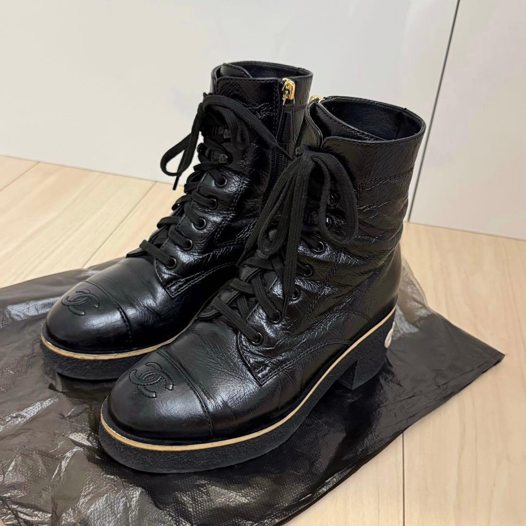 CHANEL シャネル レースアップシューズ ブーツ バックロゴ ココマーク