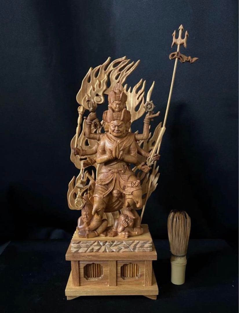 総ケヤキ材　仏教工芸品　木彫仏像　最高級品　仏師手仕上げ品　大元帥明王立像