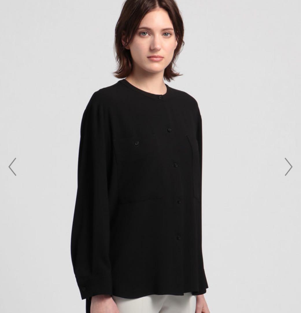 セオリーリュクス 接触冷感接触 黒バンドカラーブラウスウォッシャブル