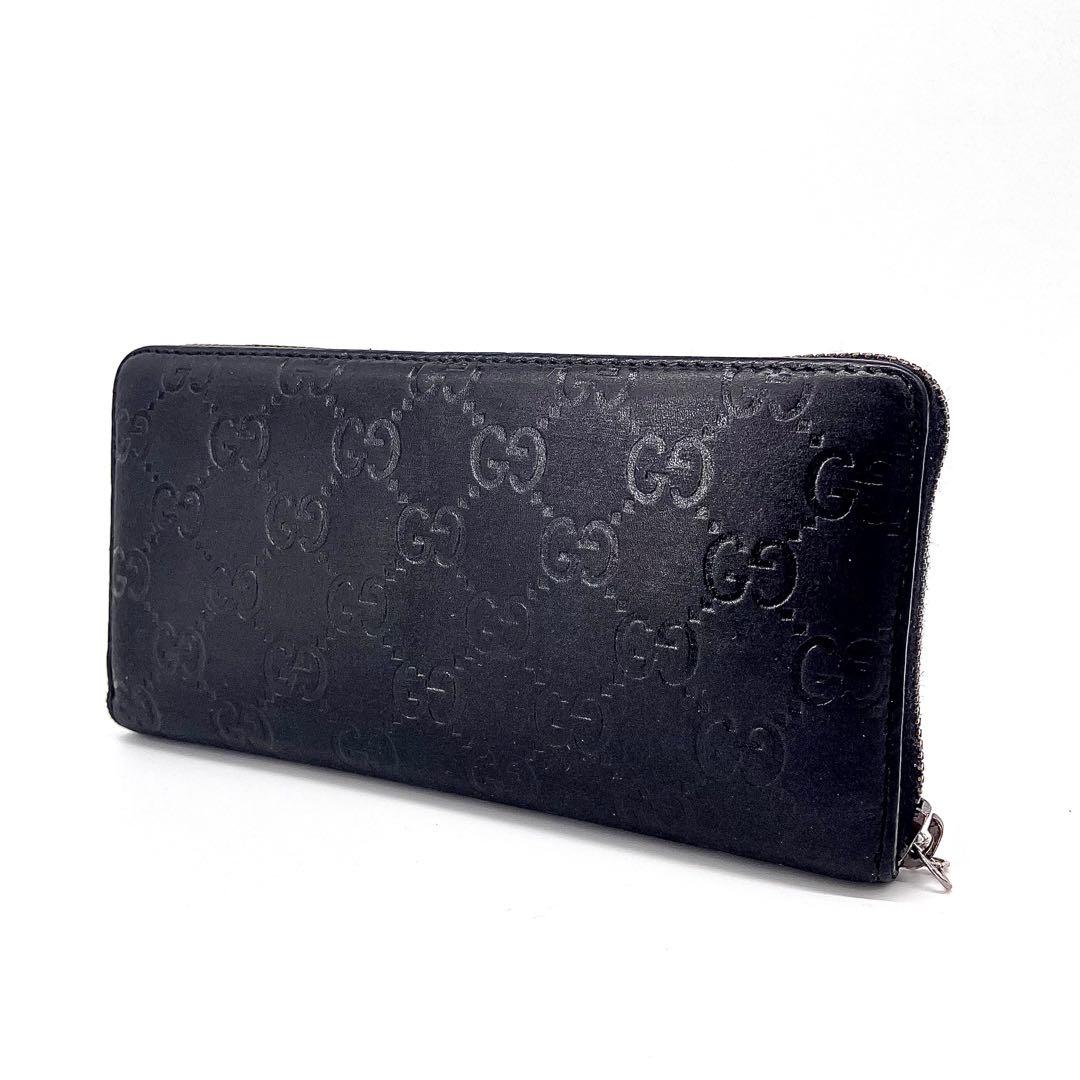 美品✨グッチ ラウンドファスナー GGシマ レザー 12カード 長財布 ブラック