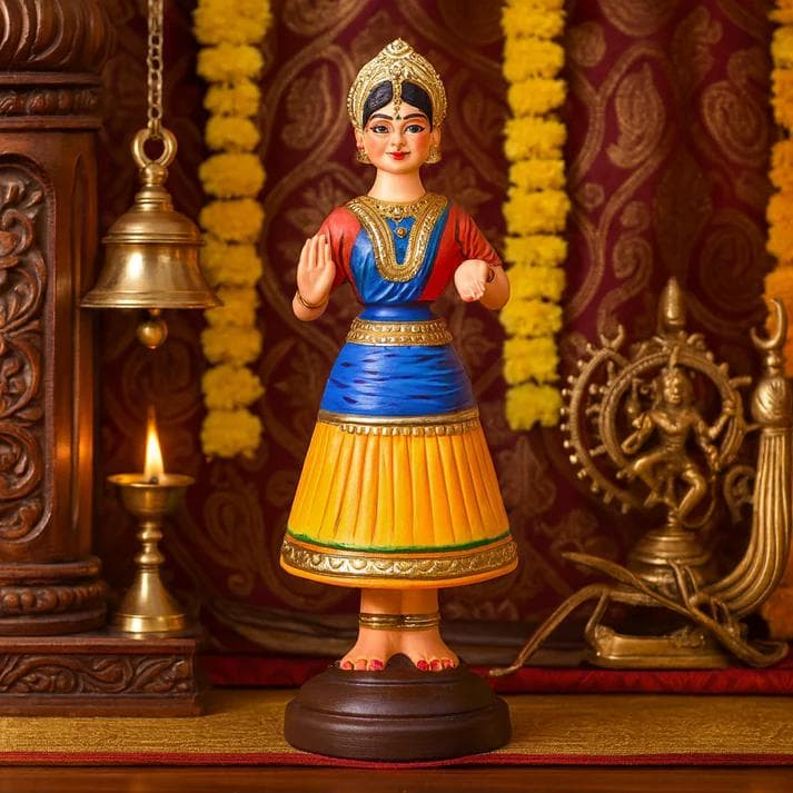 伝統的なインドの踊り人形 （高さ：約28cm）石膏/粘土、手描き仕上げ