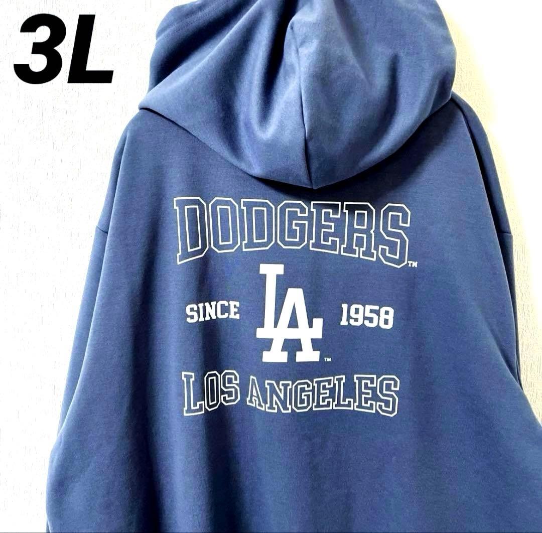 新品　ドジャース　 パーカー　スウェット　刺繍ロゴ　バックプリント　3L