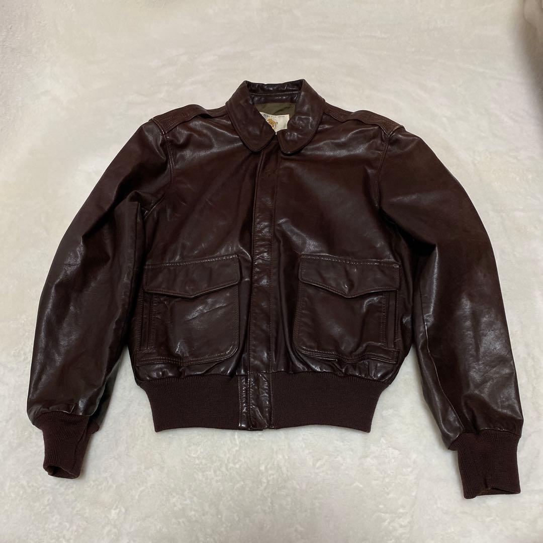 USA製　80s リアルレザー ヴィンテージ A-2 レザージャケット 茶 42