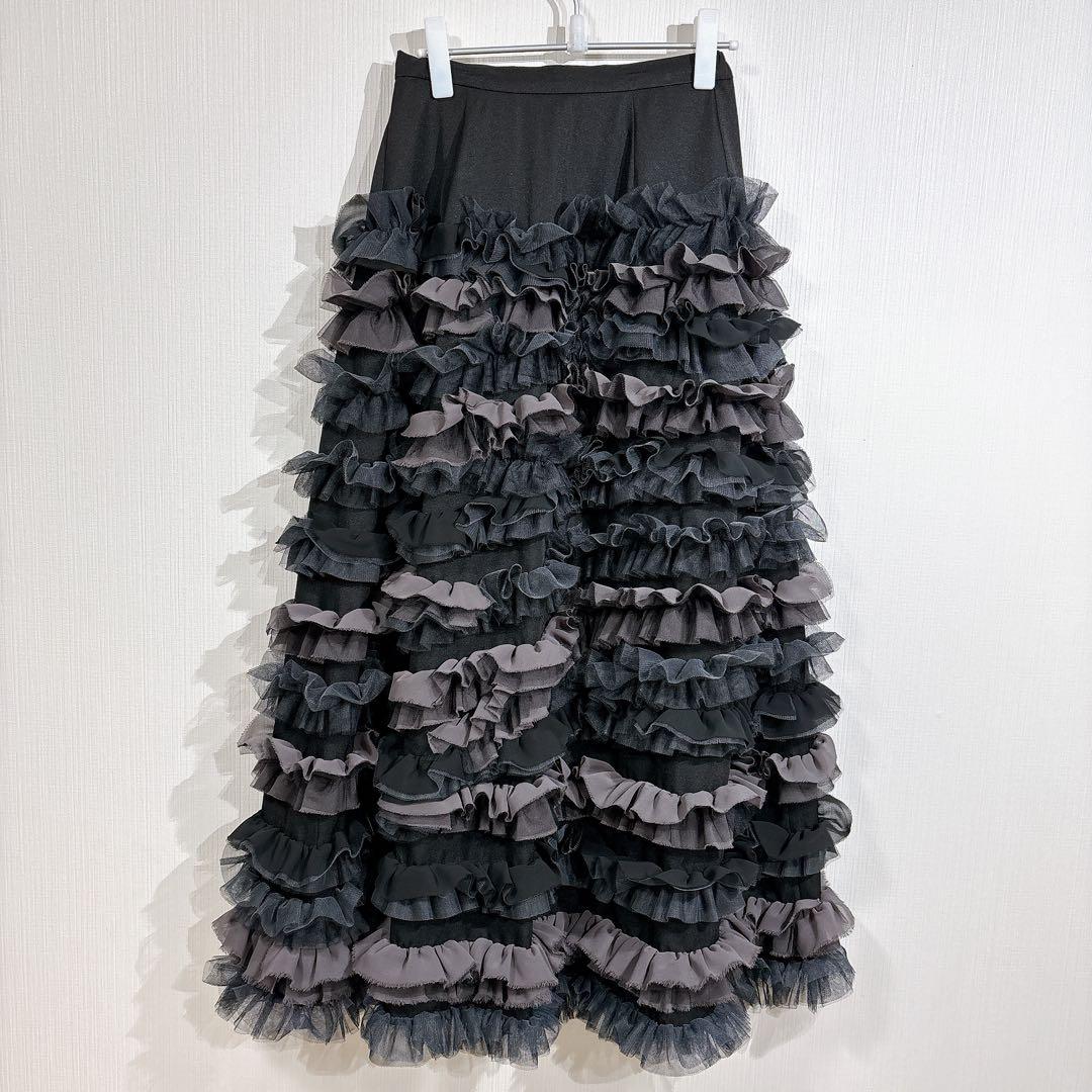 ラベルエチュード　ランダムギャザーティアードフリル2WAYスカート ロング　黒