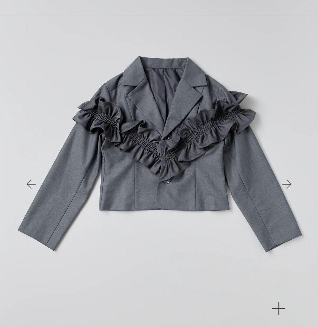 poppy　GATHERED FRILL SHORT JACKET (GRAY)