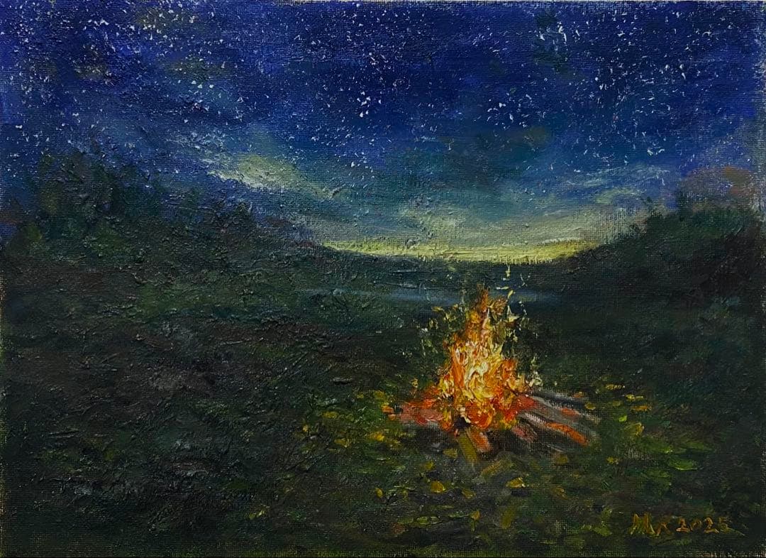 キャンプファイヤー F4 油彩画 絵画 風景画