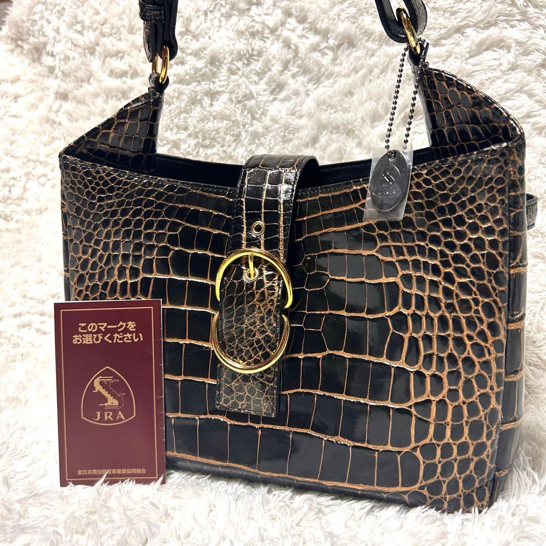 【美品】JRAタグ付 GRES リアル クロコダイル ハンドバッグ