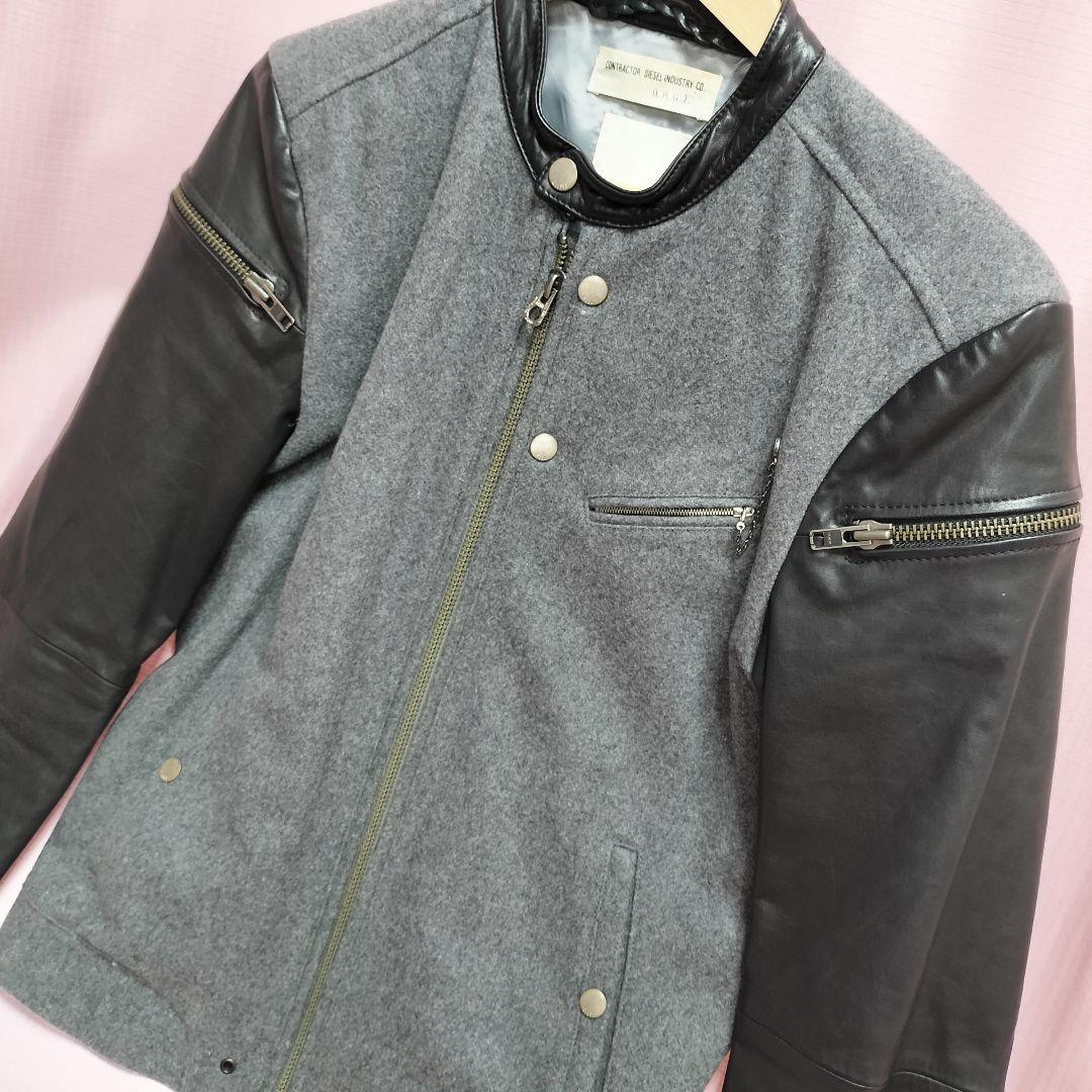 DIESEL シングルライダース ジャケット S　ウール 切替 スタジャン 牛革 die-m-o-f8-04n.jpg