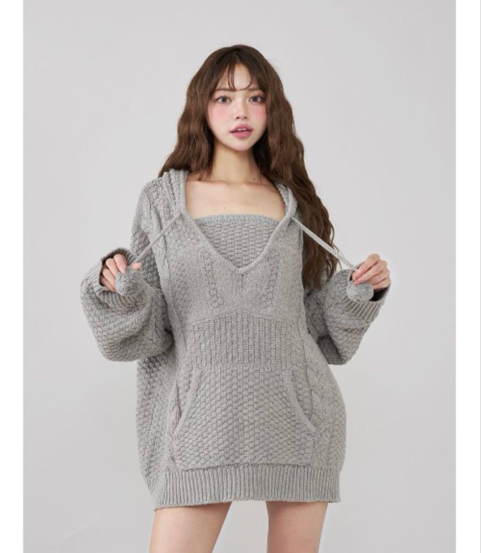 Darich ダーリッチ ケーブルDDロゴVネックニットフーディ