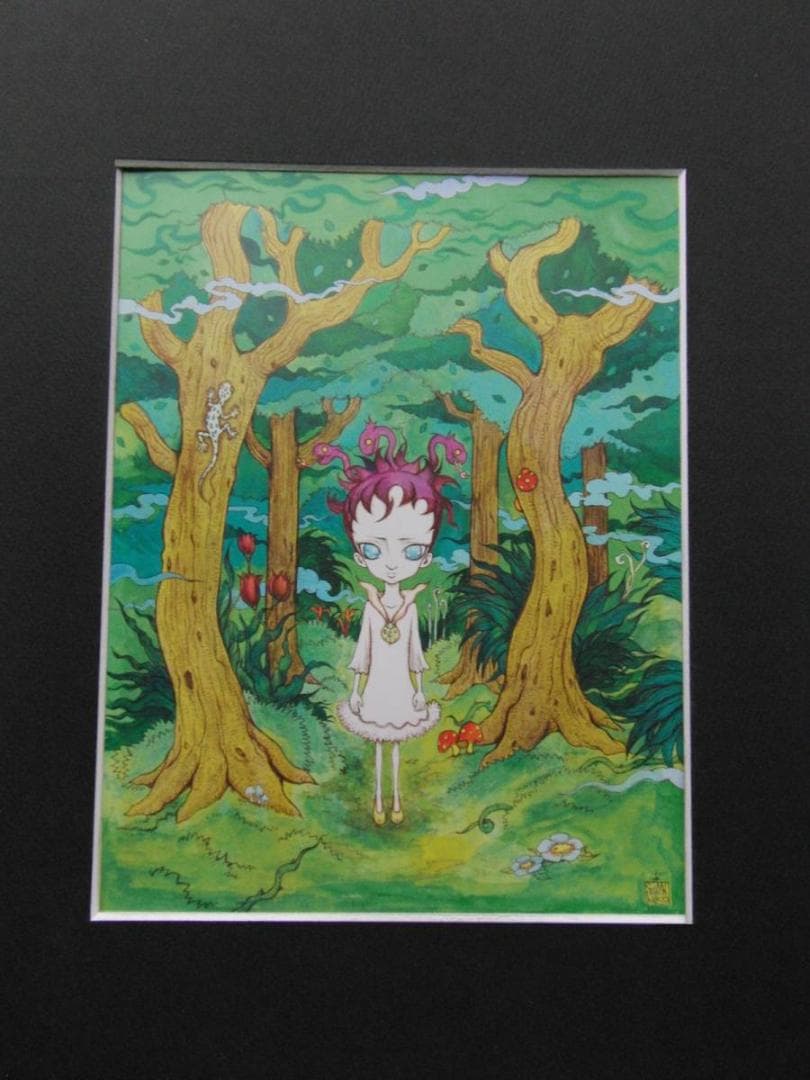 天野弓彦、【Forest】、希少な額装用画集より、状態良好、新品額装付