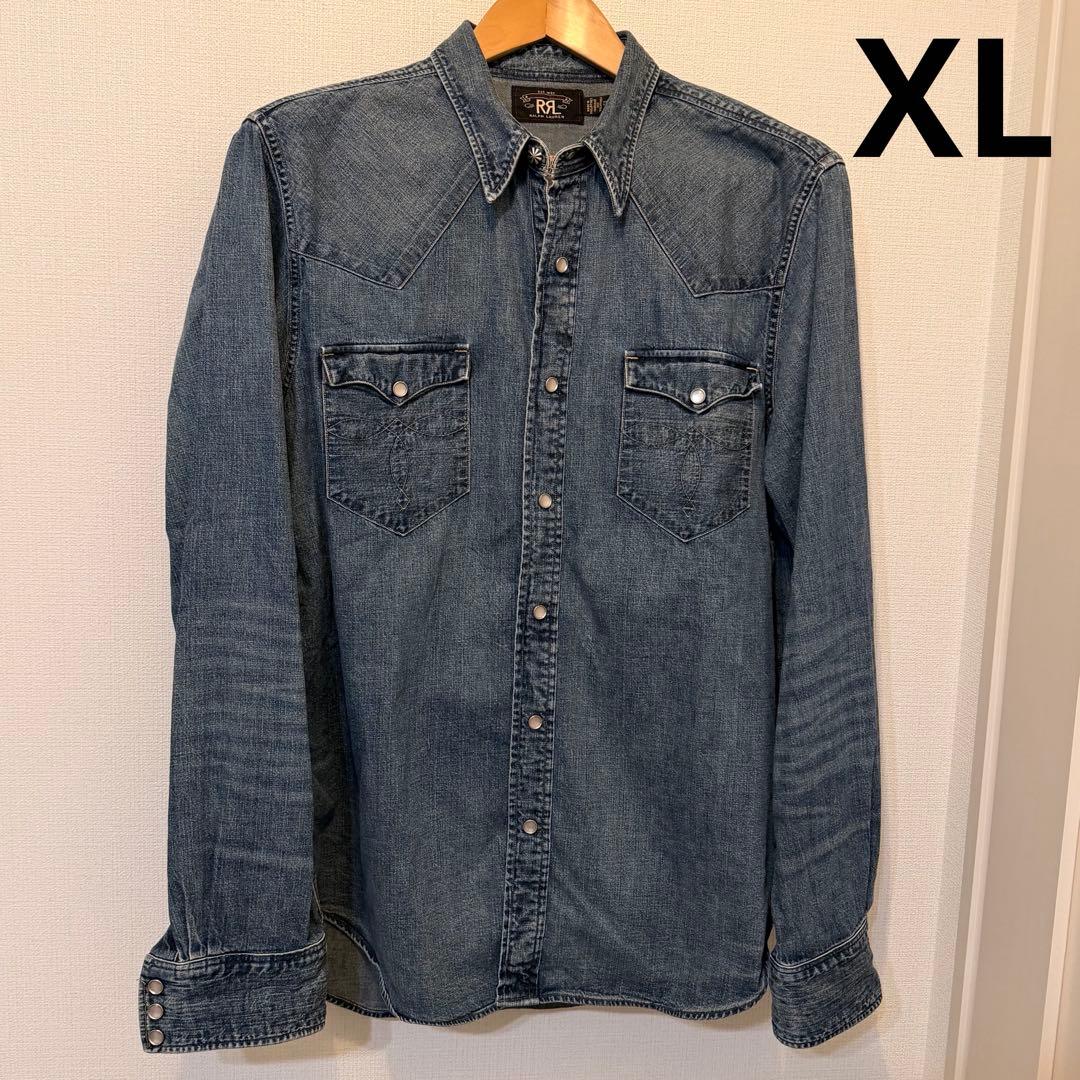 RRL ダブルアールエル デニム ウエスタンシャツ 長袖 コンチョボタン　XL
