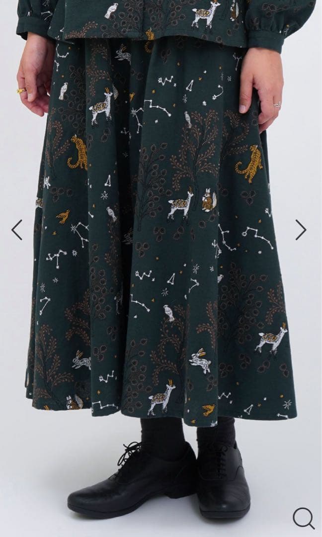 marbleSUD ダークグリーンフレアスカート