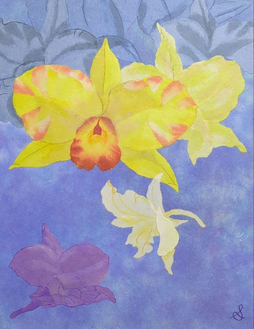 【ちぎり絵】「カトレア」　ハンドメイド　(P 10サイズ) 暮らしに彩りを