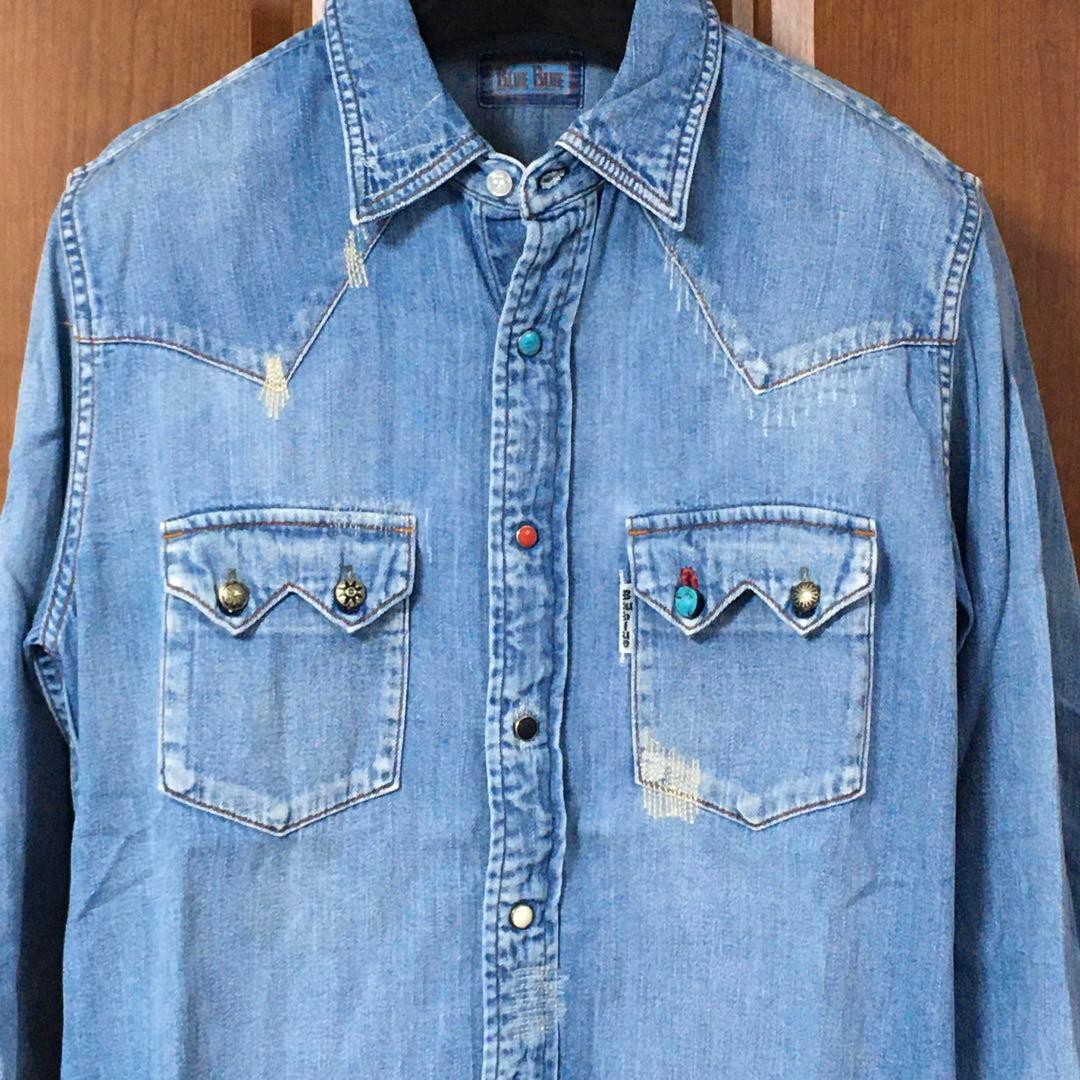美品　ハリウッドランチマーケット　デニムシャツ　３　コンチョ　ターコイズ　シャツ