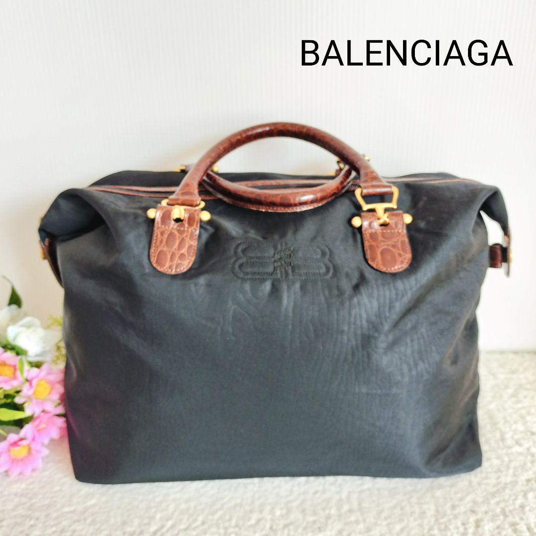 美品☆BALENCIAGA バレンシアガ☆ボストンバッグ 黒×ブラウン