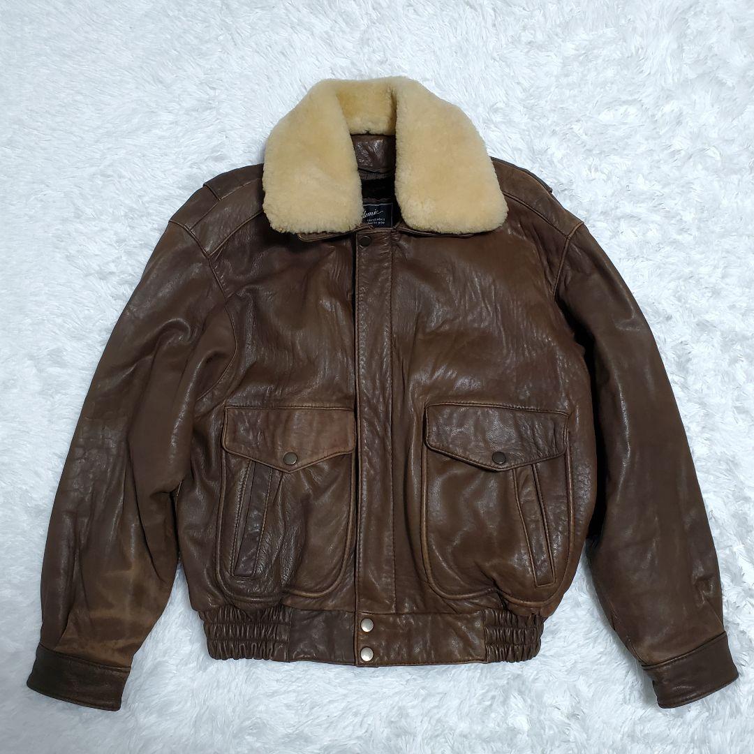 ヴィンテージ　レザージャケット　ライナー　ボア襟　ラムレザー　M　ブラウン