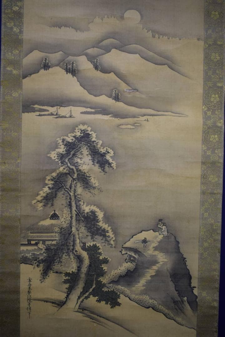 模写/雪舟/等楊（とうよう）/山水人物図/布袋屋掛軸HH-65
