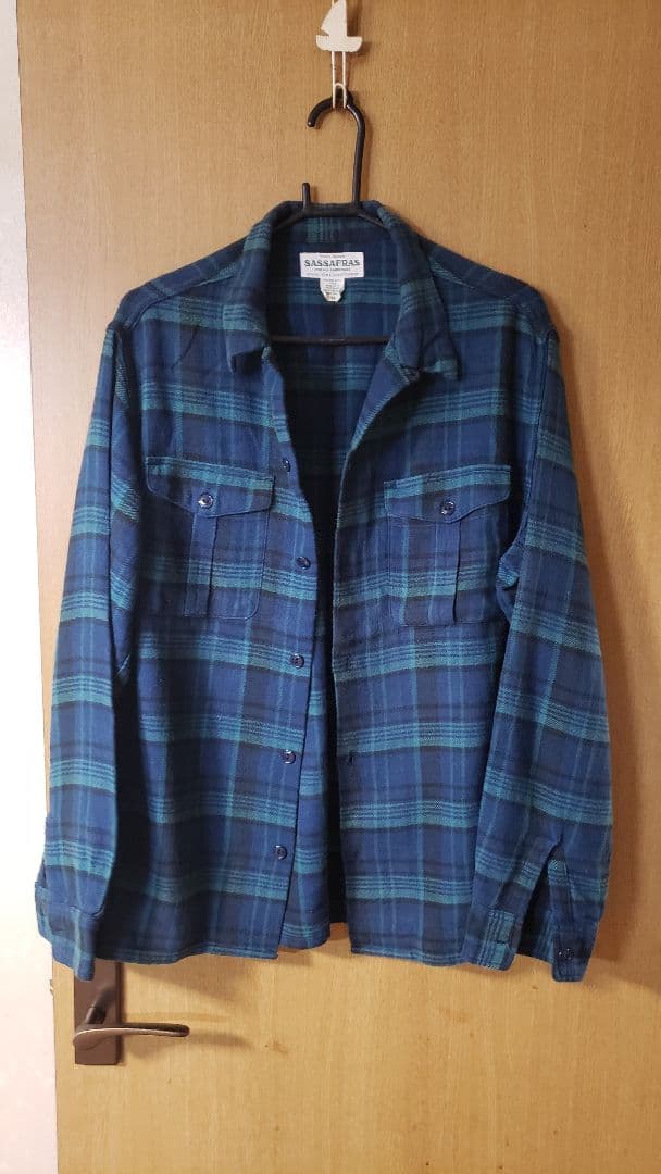 SASSAFRAS ネルシャツ ネイビー/グリーン