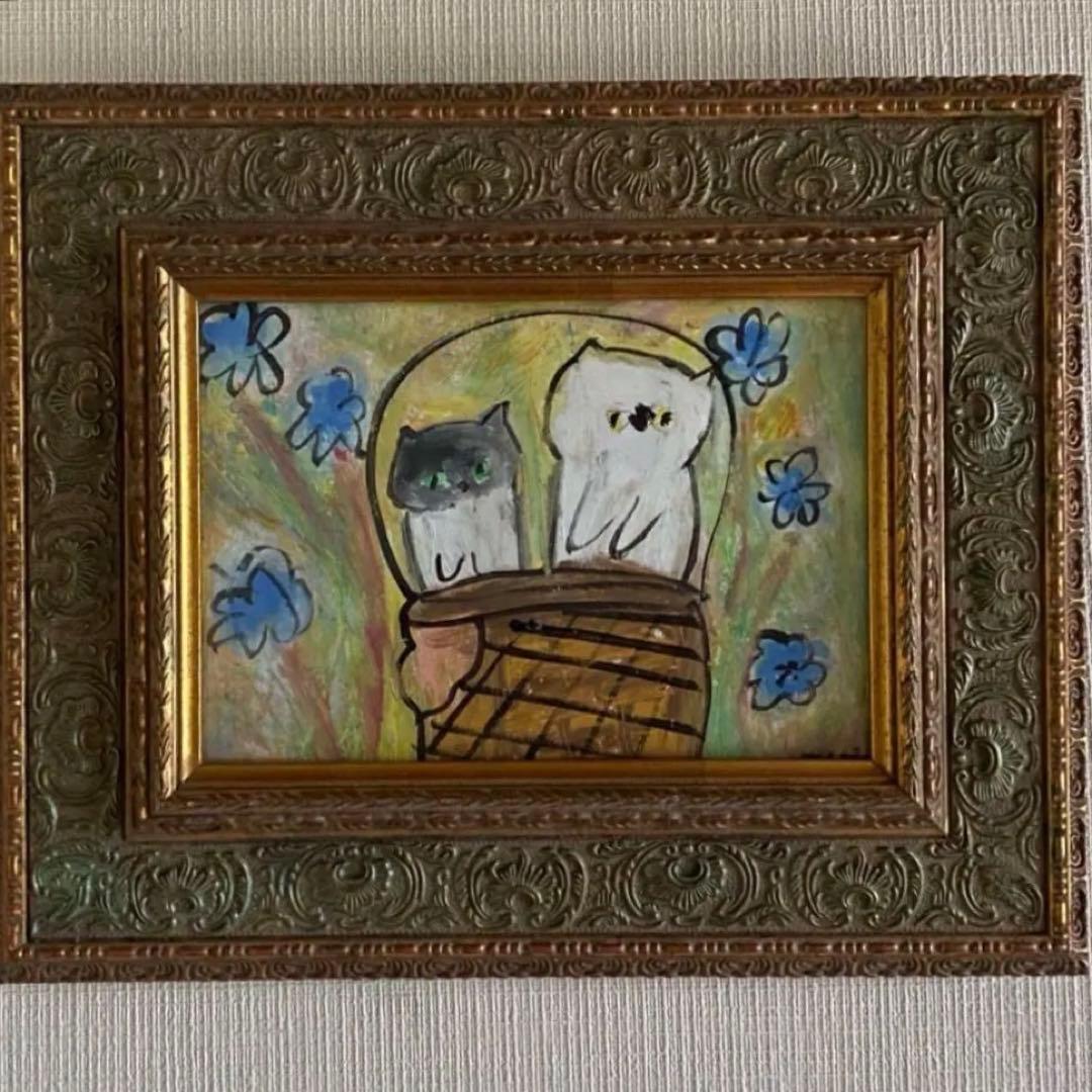 絵画。原画【可愛い猫ちゃんたちを連れて楽しい遠足に行く】 5606a857f33bd2bd31f1a9965d3270