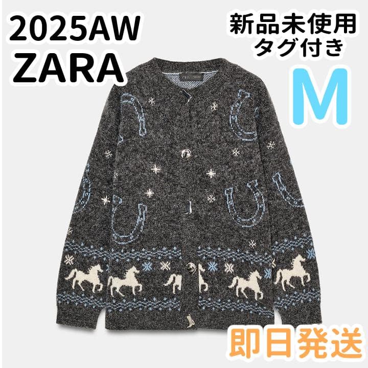 新品 【ZARA 】 ジャカードニットボタンカーディガン M - メルカリ