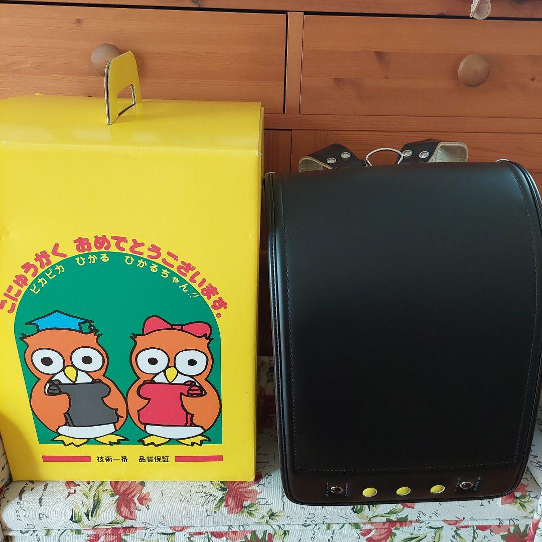 新品.牛皮ランドセル/黒.レインカバー＆交通安全ピカピカフィットちゃん