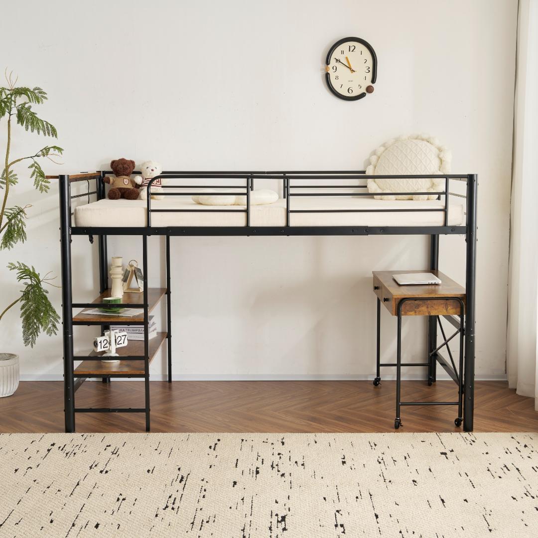 赤字セール！ロフトベッド 高さ130cm シングル 収納 スチール　2COLOR