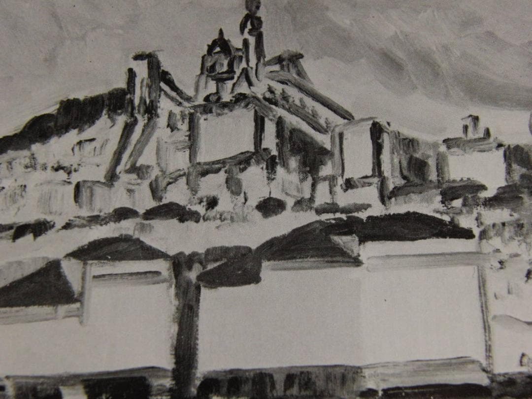 野口弥太郎、「マルセーユ港」、希少な画集の額装画