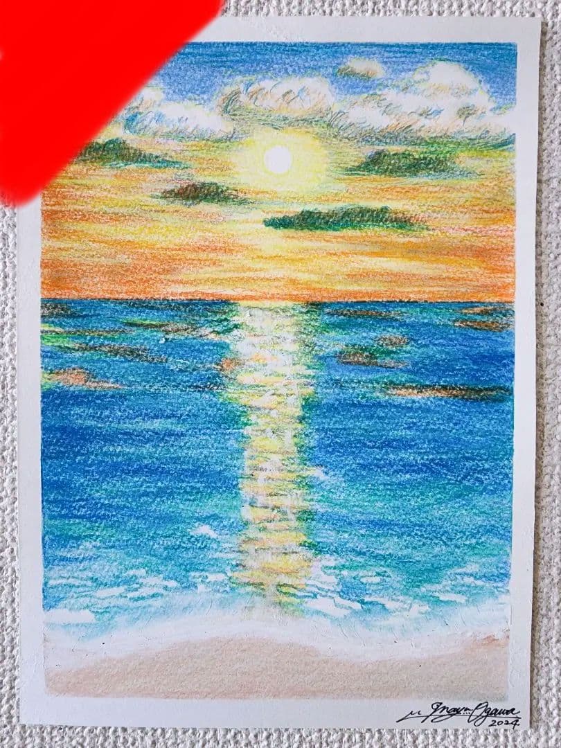 風景画 海の絵 海 自然 夏 色鉛筆 アート 絵画 イラスト インテリア 海