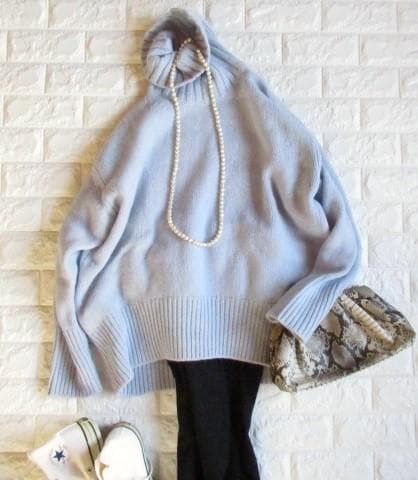 トゥモローランド ギャルリーヴィー 定価3万ファインウールタートルニット ブルー