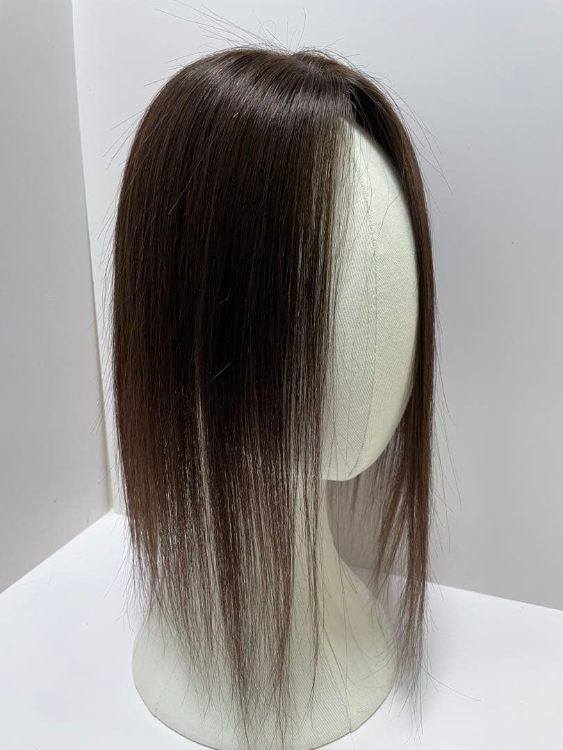 人毛100%部分ウィッグ頭頂部ヘアピース 白髪隠しトップピース ダーク