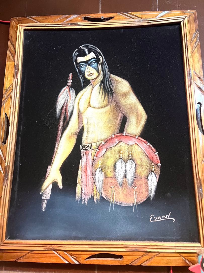 70s ビンテージ　ベルベットピクチャー　Esovivel ネイティブ　絵画 1970's ブラックパンサー ベルベットペインティング – SK OLDIES