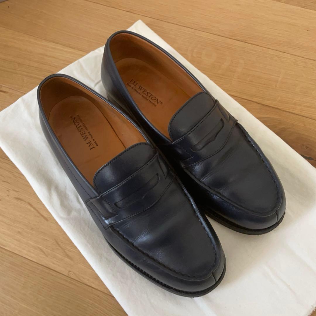 JM WESTON ネイビー レザー ローファー フラットシューズ　25cm