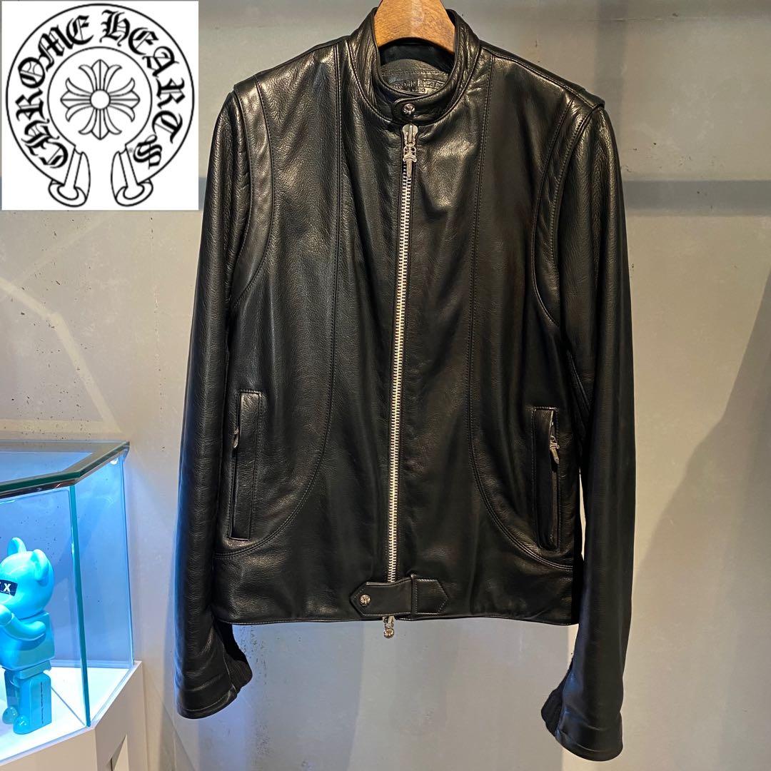 極美品 クロムハーツ ニューレーサー シングルライダースジャケット カシミヤ M CHROME HEARTS クロムハーツ ニューレーサー シングルライダース