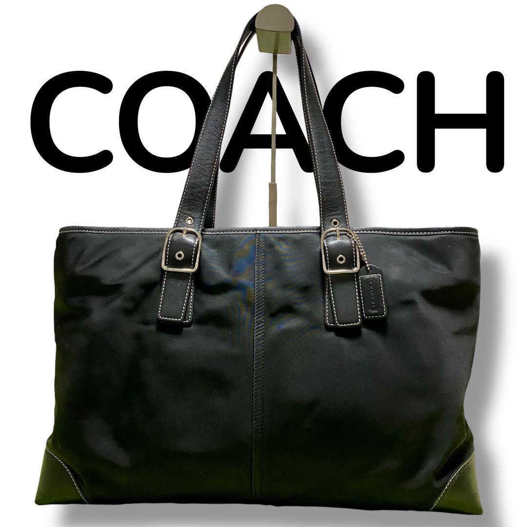 COACHコーチ トートバッグ　ナイロンレザー　ビジネス使用可能　ブラック　黒