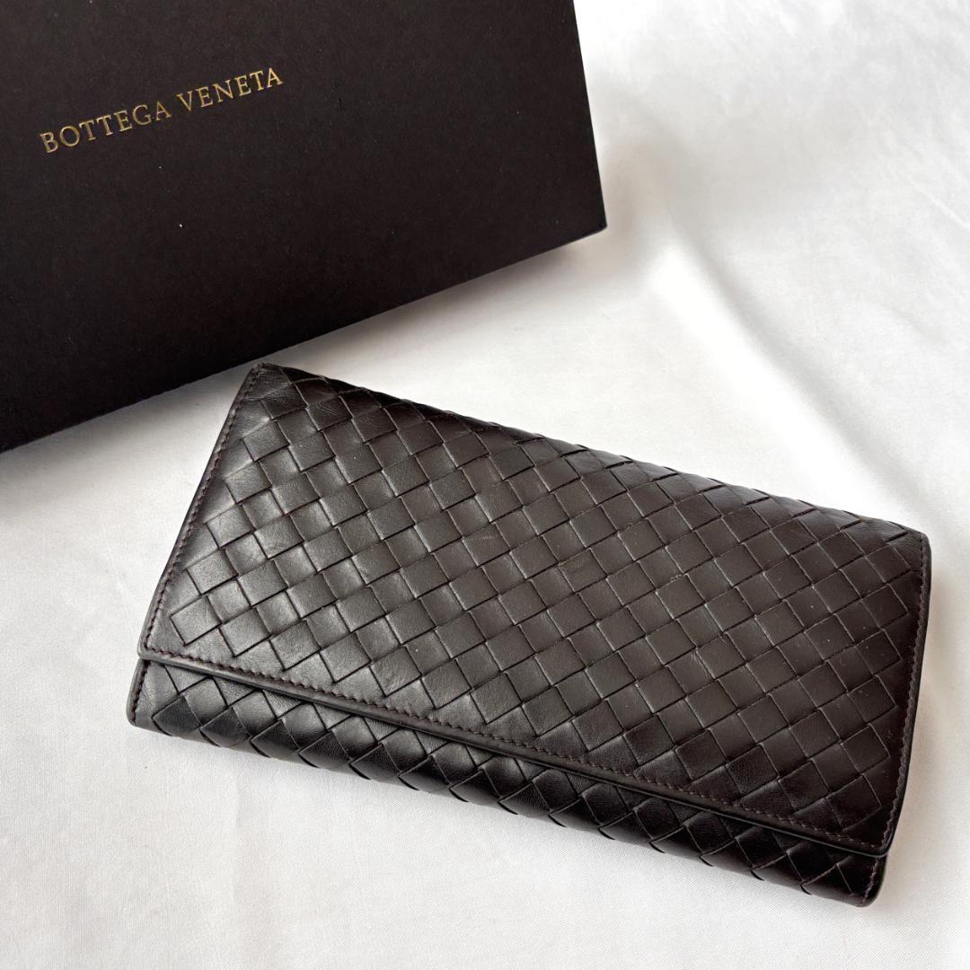 良品 ボッテガヴェネタ イントレチャート 長財布 お洒落 レザー ブラウン
