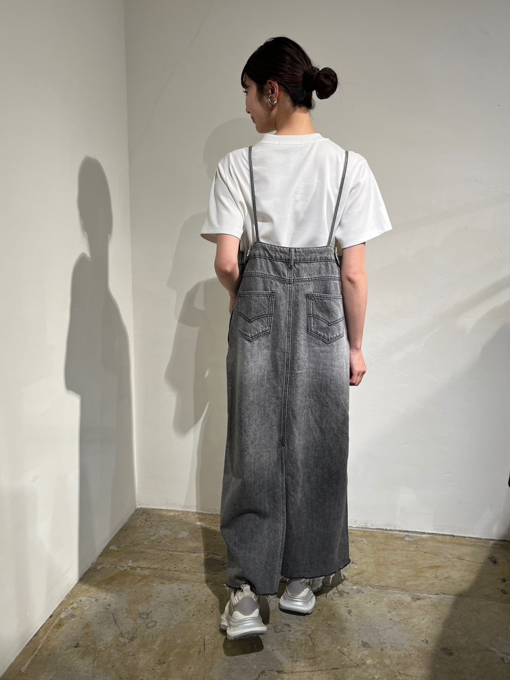 pauline bleu】裾フリンジグレーデニムジャンスカ /56898